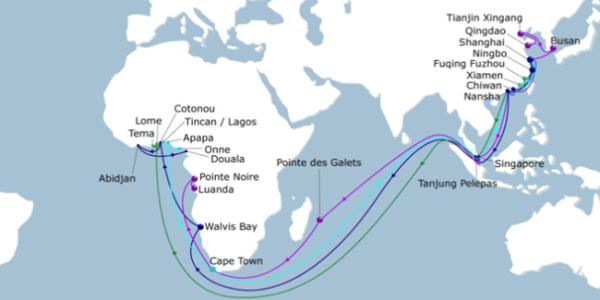 Circum-Africae viae et navis magnitudo dynamica: spatium gratuita et ictum disruptiones retis